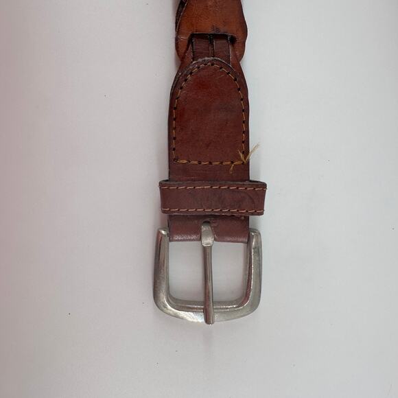 Vintage Y2K Brown Leather Braided Chain Belt Capezio M L 40” Boho Indie Grunge - Picture 3 of 6